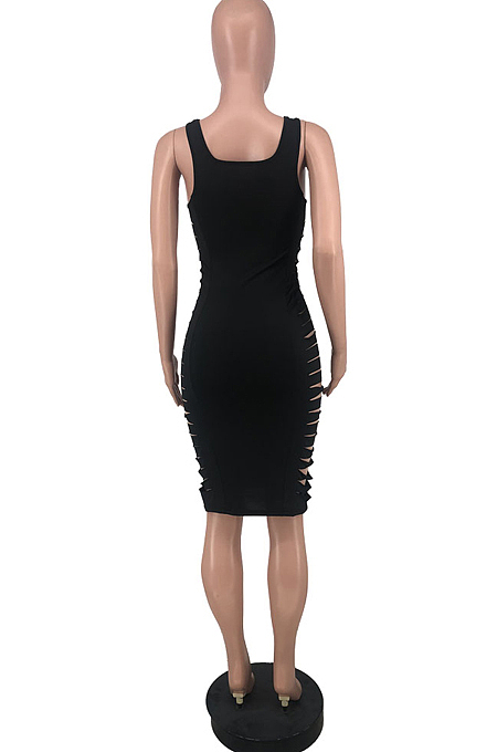 Black Euramerican Sexy Hurnt Flower Tank Dress HG130-1