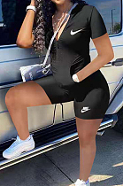 Casual Women Pocket Embroidered Short Sleeve Zipper Jumpsuits OQ014 