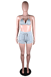 Grey Casual Sports Zipper Cardigan Shorts Three Piece N9294-1