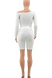 Rice White Sexy Pit Bar Off Shoulder Shorts Sets PY815-3