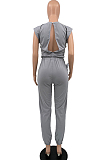 Silver Grey Fashion Sports Backless Sleeveless Long Pants Two Piece JC7052