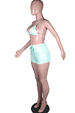 Cyan Green Casual Sports Zipper Cardigan Shorts Three Piece N9294-2