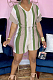 Green Summer V Neck Stripe Gridle Romper Shorts AMX6037-1