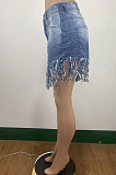 Euramerican Women Casual Tassel Denim Skirts AMM8360