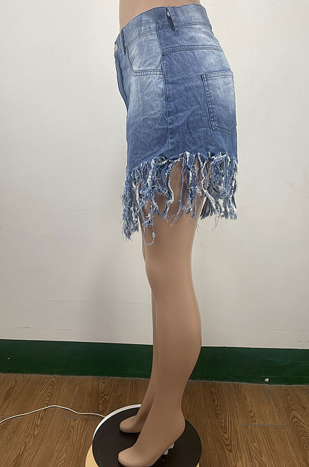 Euramerican Women Casual Tassel Denim Skirts AMM8360