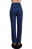 Blue Sping Summer Personality Waist Bind Casual Jeans LS6456