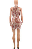 Brown Women Sexy Net Yarn Sleeveless Mini Dress PY817-1