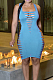 Light Blue Euramerican Sexy Hurnt Flower Tank Dress HG130-2
