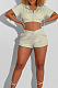 Khaki Casual Sports Zipper Cardigan Shorts Three Piece N9294-3
