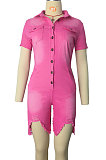 Euramerican Women Hole Denim Romper Shorts WE3023