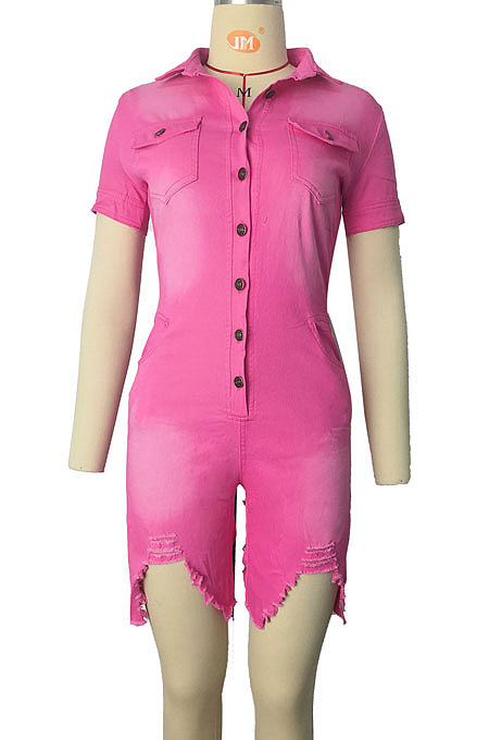Euramerican Women Hole Denim Romper Shorts WE3023