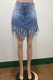 Euramerican Women Casual Tassel Denim Skirts AMM8360