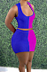 Blue Fashion Sexy Double Color Spliced Tank Short Skirts Two Piece PU6090-3