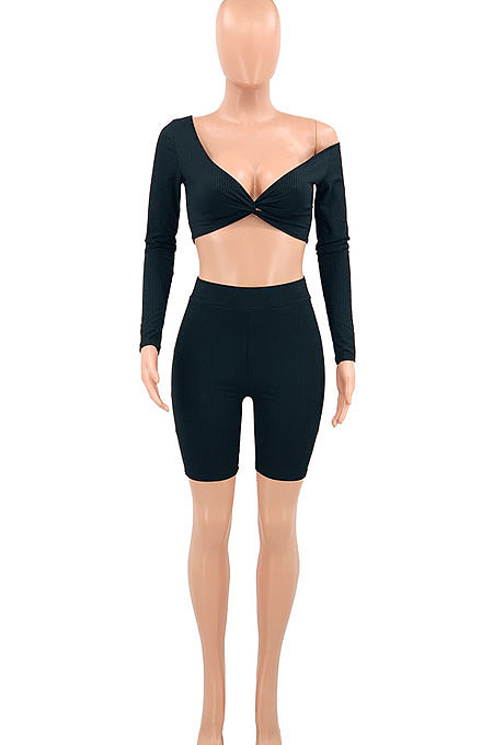 Black Sexy Pit Bar Off Shoulder Shorts Sets PY815-2