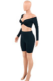 Black Sexy Pit Bar Off Shoulder Shorts Sets PY815-2