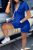 Casual Women Pocket Embroidered Short Sleeve Zipper Jumpsuits OQ014 