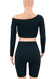 Black Sexy Pit Bar Off Shoulder Shorts Sets PY815-2