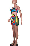 Women High Waist Irregularity Condole Belt Dew Waist Mini Dress MA6720