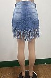 Euramerican Women Casual Tassel Denim Skirts AMM8360