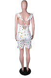 White Sexy Deep V Agaric Edge Butterfly Print Romper Shorts N9295
