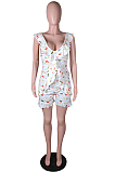 White Sexy Deep V Agaric Edge Butterfly Print Romper Shorts N9295