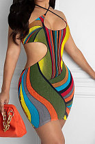 Women High Waist Irregularity Condole Belt Dew Waist Mini Dress MA6720