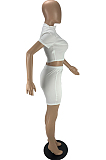White Fashion Casual Short Sleeve Zipper Shorts Tight Two Piece LYY9312-2
