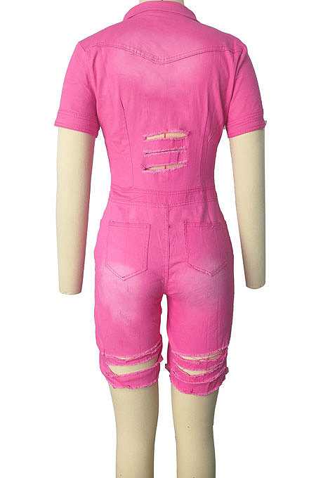 Euramerican Women Hole Denim Romper Shorts WE3023