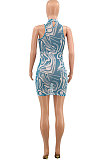 Sky Blue Women Sexy Net Yarn Sleeveless Mini Dress PY817-3