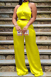 Yellow Women Pure Color Sleeveless Top Casual Pants Sets NK254-4