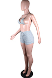 Grey Casual Sports Zipper Cardigan Shorts Three Piece N9294-1