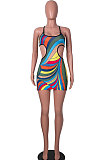 Women High Waist Irregularity Condole Belt Dew Waist Mini Dress MA6720