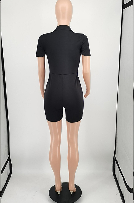 Casual Women Pocket Embroidered Short Sleeve Zipper Jumpsuits OQ014 