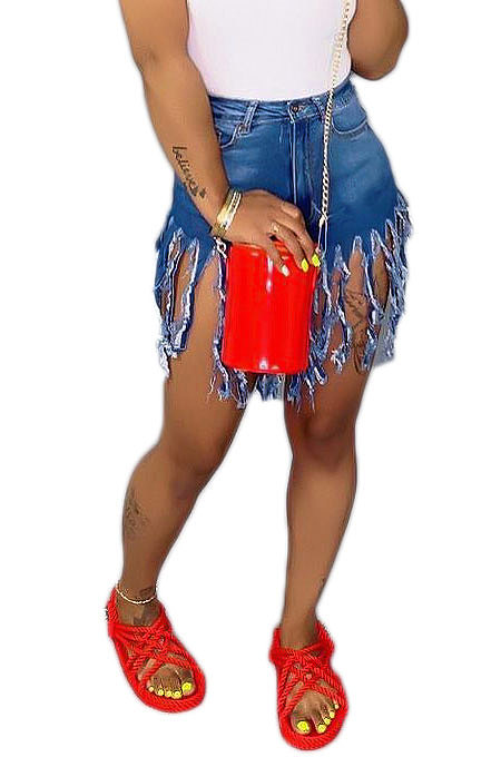 Euramerican Women Casual Tassel Denim Skirts AMM8360