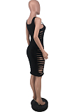 Black Euramerican Sexy Hurnt Flower Tank Dress HG130-1