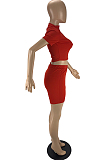 Red Fashion Casual Short Sleeve Zipper Shorts Tight Two Piece LYY9312-1