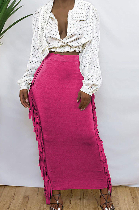 Rose Red Cute Two Side Tassel Long Skirts MTY6538-1