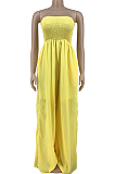 Yellow Fashion Sexy Boot Tube Top Shirred Detail Wide Leg Jumpsuits DN8615-4