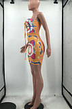 Orange Euramerican Women Fashion Printing Sexy Chest Wrap Mini Dress HYM86811