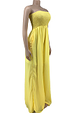 Yellow Fashion Sexy Boot Tube Top Shirred Detail Wide Leg Jumpsuits DN8615-4