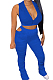 Peacock Blue Sexy Zipper Sleeveless Ruffle Long Pants Sets WM2610-2