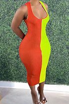 Orange Fashion Double Spliced Tank Bobycon Dress PU6088-2