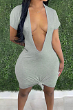Grey Sexy Casual Big Deep V Neck T Shirt Dress DN8616-2