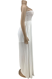 White Fashion Sexy Boot Tube Top Shirred Detail Wide Leg Jumpsuits DN8615-2
