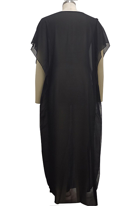 Black Summer Fashion Pearl Chiffon Prevent Bask In Dress SMR10091-2