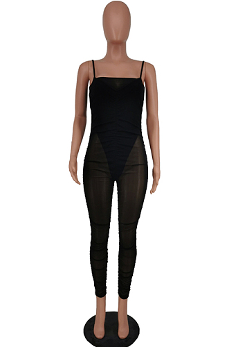 Black Sexy Fashion Net Yarn Sling Slim Fitting Two Piece PU6083