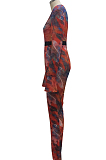 Orange Euramerican Sexy Net Yarn Print Spliced Two Piece SMR10141-3