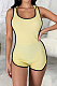 Yellow Fashion Slim Fitting Hoodie Sleeveless Romper Shorts SMR10140-1