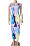 Color Ink Graffiti Print Sexy V Neck Tank Dress WM2164-1