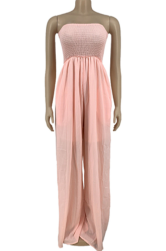 Coral Fashion Sexy Boot Tube Top Shirred Detail Wide Leg Jumpsuits DN8615-5